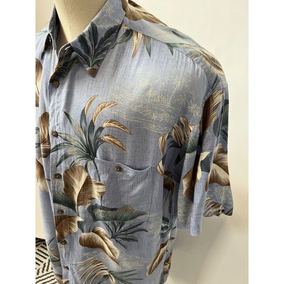 Campia Moda Vintage Tropical Hawaiian Leaf Shirt Size Large Blue Rayon - Picture 13 of 16